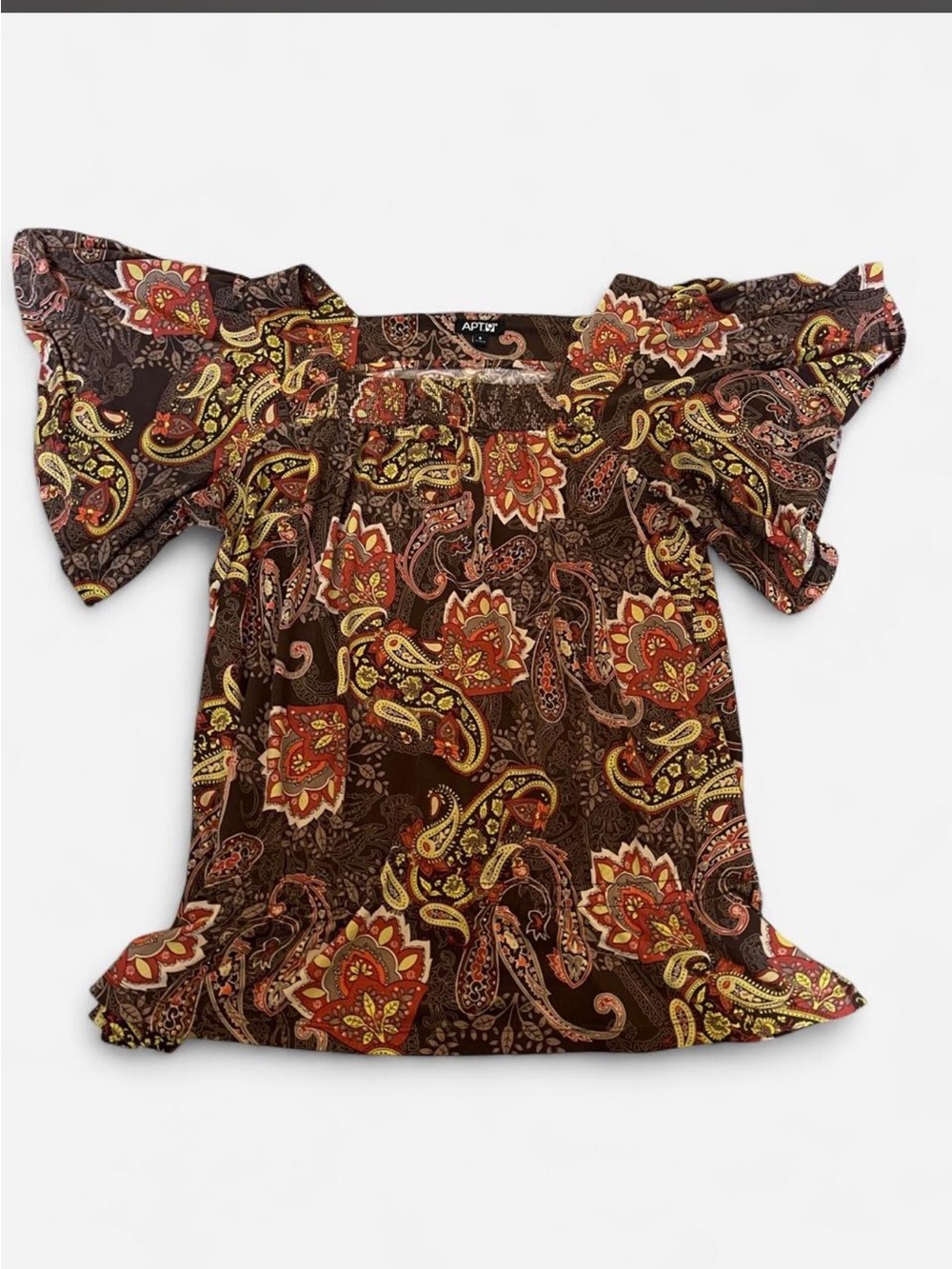 Apt. 9 Brown Paisley Ruffle Sleeve Top
